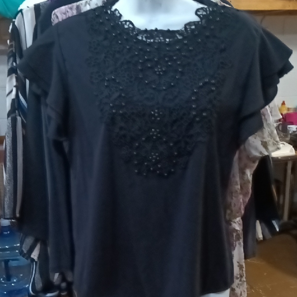 Chic Black Ruffle Sleeve Women's Blouse
